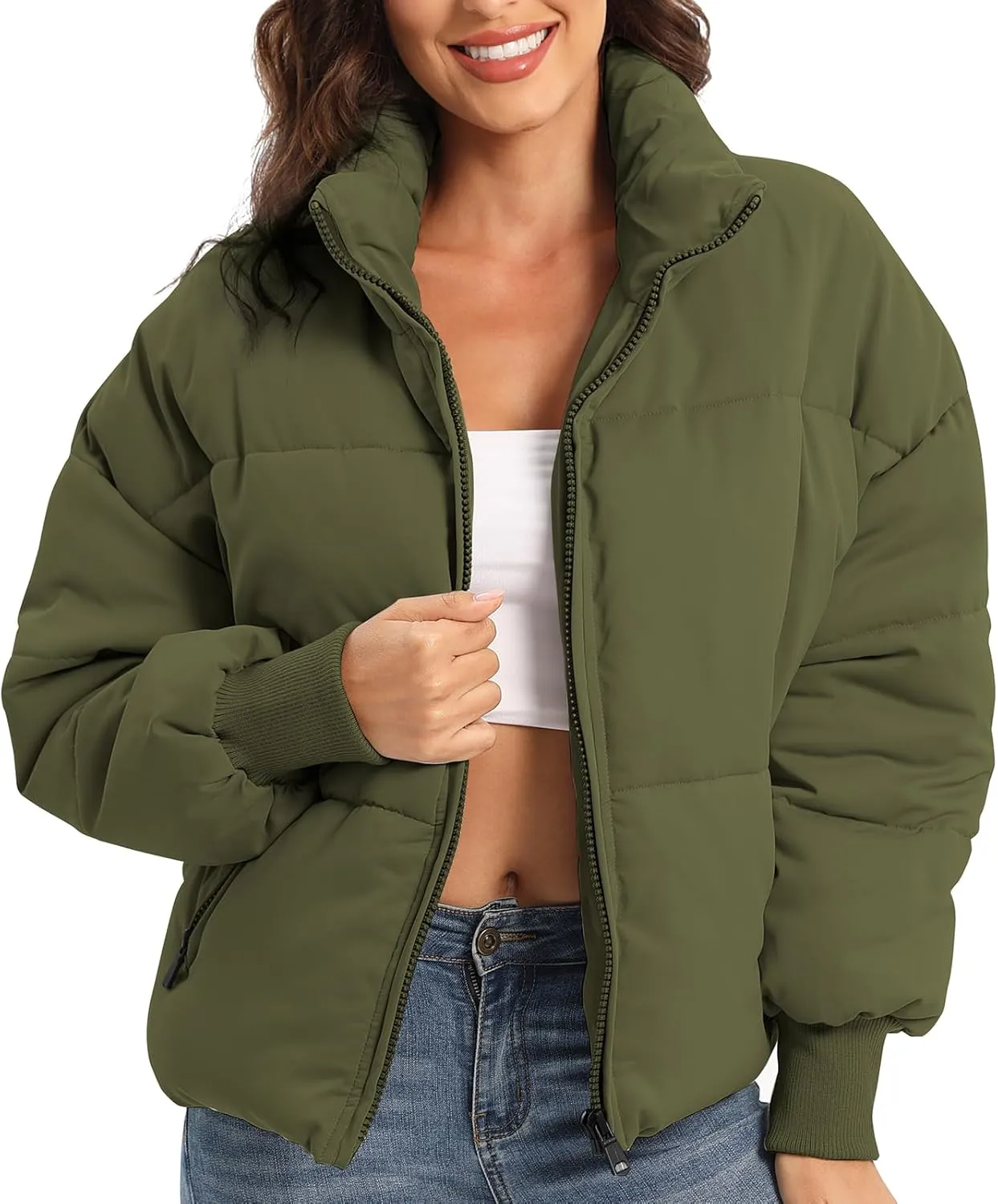 Womens Winter Baggy Zip Puffer jackets Short Down Jacket Coat