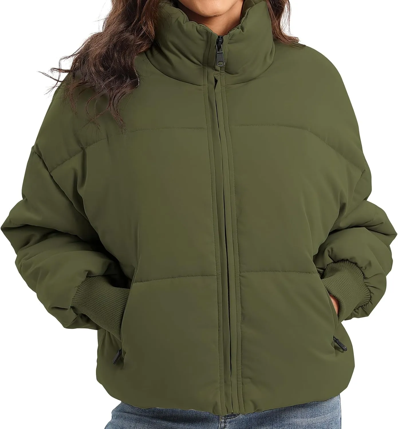 Womens Winter Baggy Zip Puffer jackets Short Down Jacket Coat