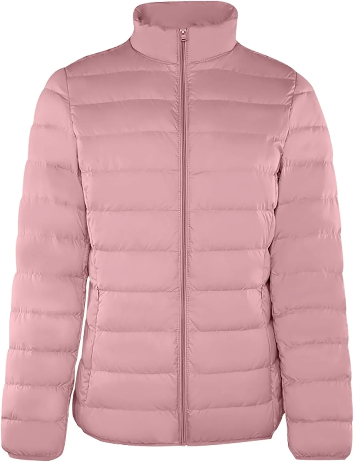 Women's Winter Coat Quilted Puffer Jacket Stand Collar Warm Down Coat Lightweight Zip Up Casual Cotton-Padded Clothes