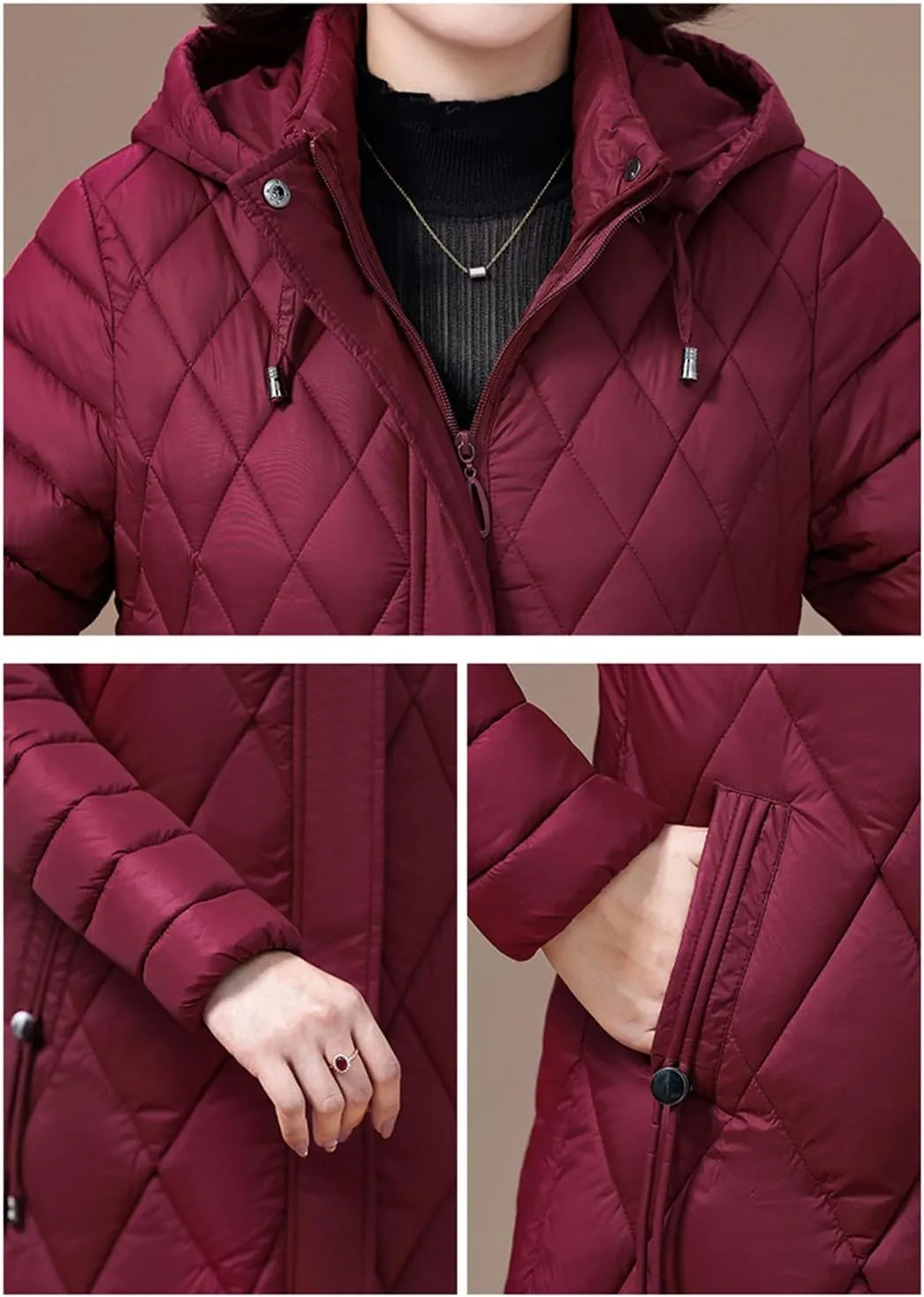 Women's Winter Coats Hooded Casual Cotton Padded Jackets Long Warm Slim Solid Color Overcoat