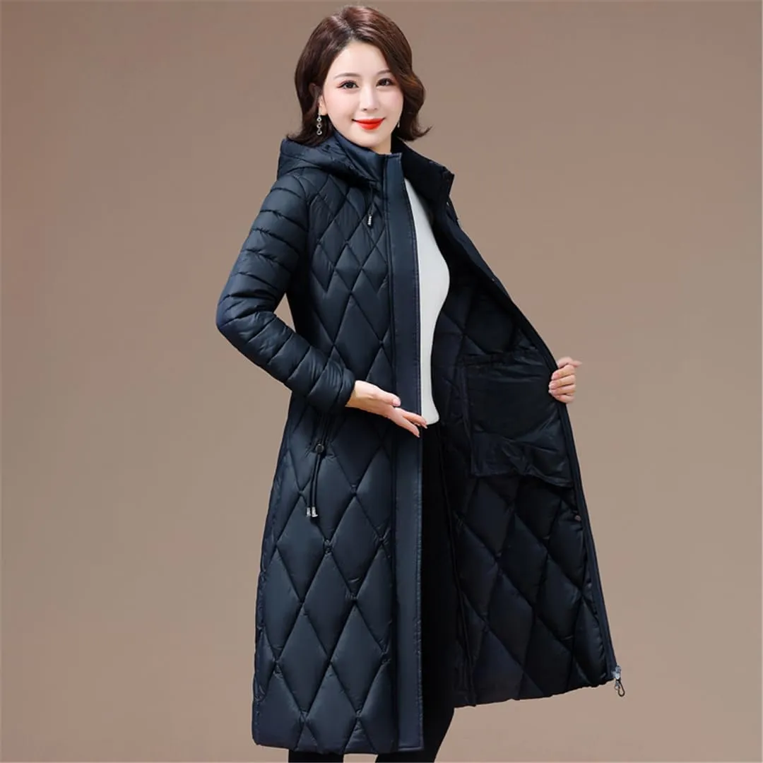 Women's Winter Coats Hooded Casual Cotton Padded Jackets Long Warm Slim Solid Color Overcoat