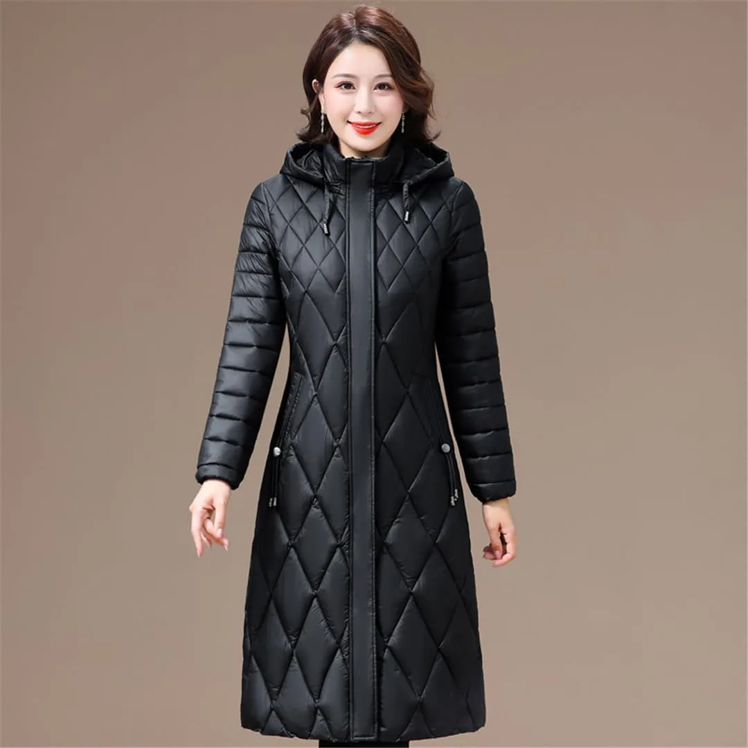 Women's Winter Coats Hooded Casual Cotton Padded Jackets Long Warm Slim Solid Color Overcoat