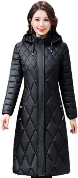Women's Winter Coats Hooded Casual Cotton Padded Jackets Long Warm Slim Solid Color Overcoat
