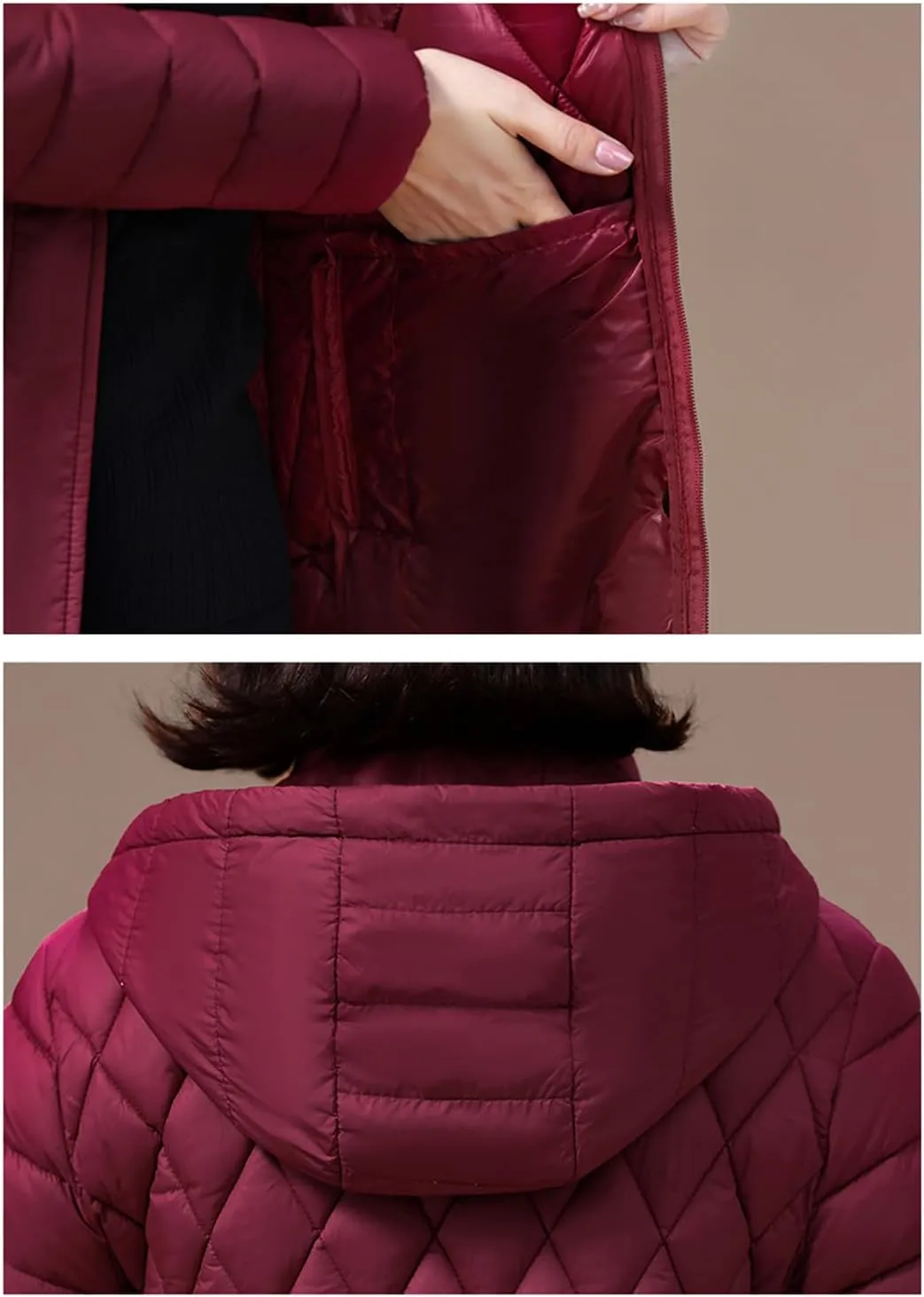 Women's Winter Coats Hooded Casual Cotton Padded Jackets Long Warm Slim Solid Color Overcoat
