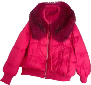 Women's Winter Cotton Padded Jacket Large Thick Warm Coat Short Duck Down Outerwear Rosered
