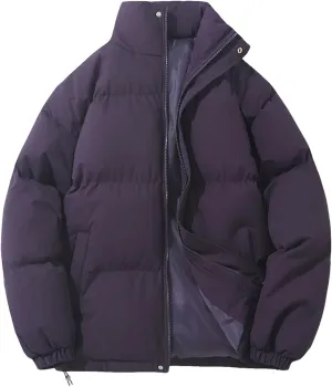 Women's Winter Vintage Warm Puffer Jacket Parkas Warm Cotton-Padded Coat Cropped Puffer Quilted Tops Purple
