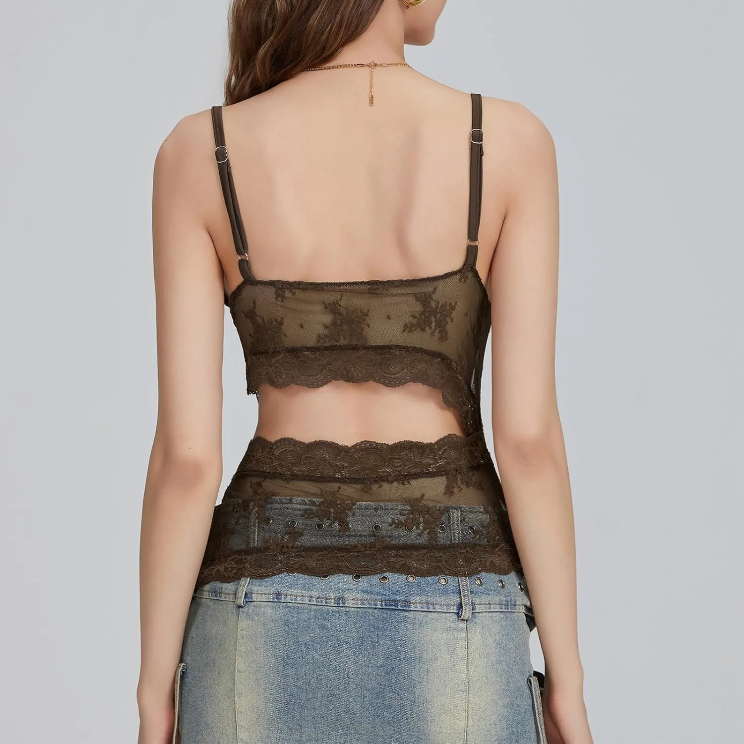 Womens Y2K Lace Trim Camisole Crop Tops Sexy Sleeveless Spaghetti Straps V Neck Cami Tank Tops Going Out Streetwear