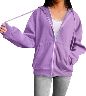 Womens Zip Up Hoodie Oversized Plus Size Aesthetic Cute Grunge Y2K Hoodies Teen Girls Vintage Baggy Sweatshirt