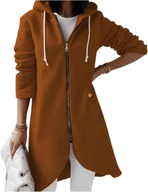 Womens Zip Up Hoodie Trendy Drawstring Oversized Long Hooded Sweatshirts Cute Tunic Irregular Hem Jackets Loose Coats