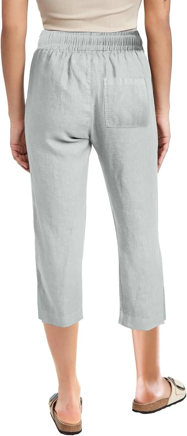 Work Pants Women Solid Color Cotton Linen Elastic Seven Pants Beach Plus Size Trendy Striped Spring Summer Gauze Pants