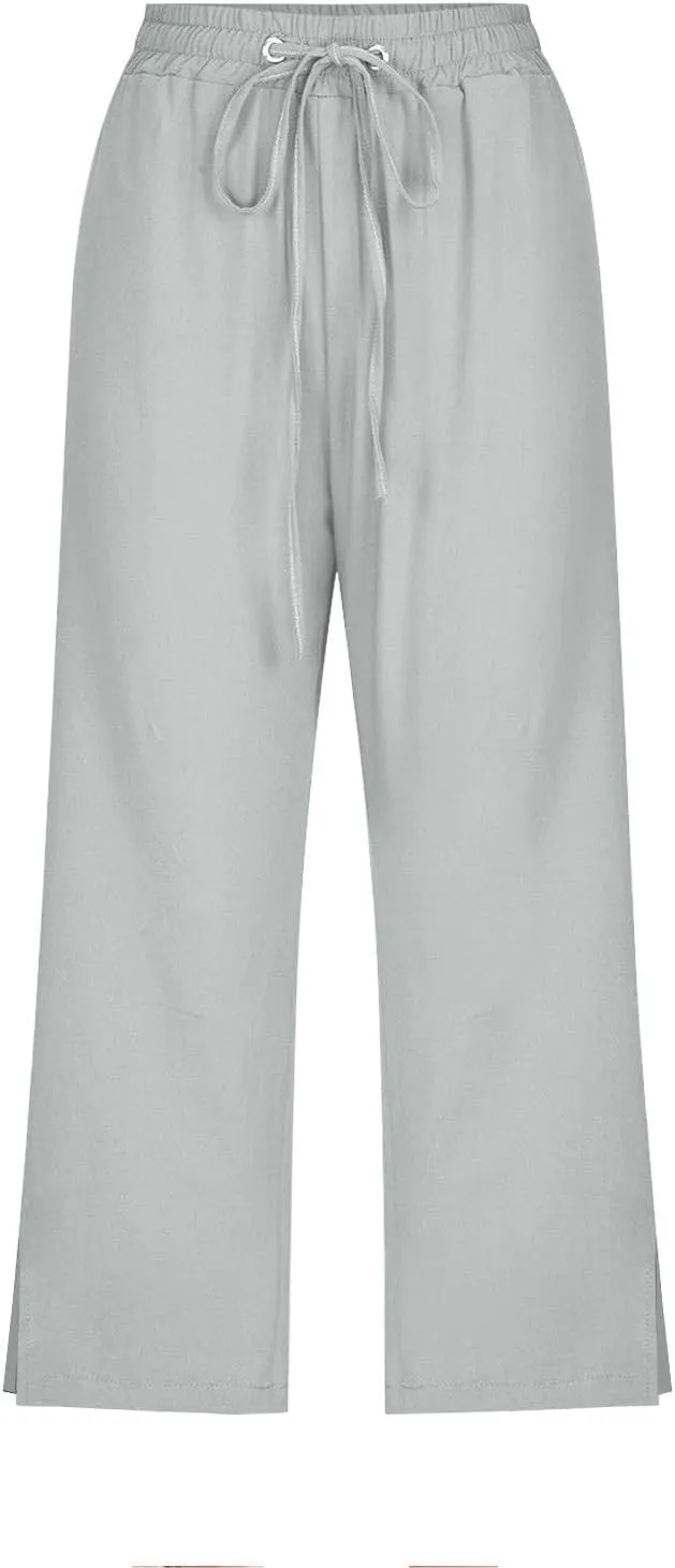Work Pants Women Solid Color Cotton Linen Elastic Seven Pants Beach Plus Size Trendy Striped Spring Summer Gauze Pants