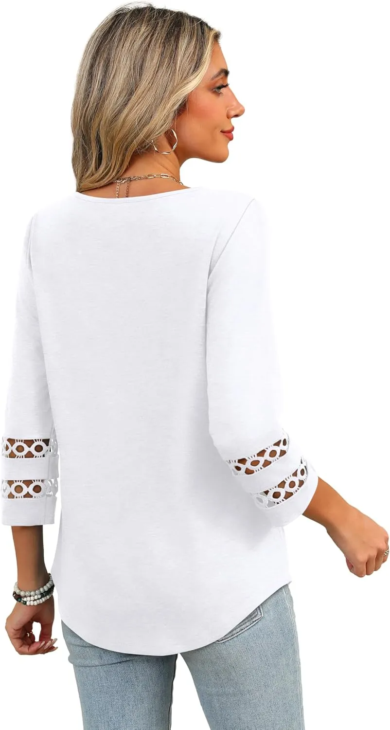 XIEERDUO 3/4 Length Sleeve Womens Tops Dressy Casual Blouses for Women 2025 Trendy V Neck T Shirts Summer Clothes