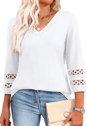 XIEERDUO 3/4 Length Sleeve Womens Tops Dressy Casual Blouses for Women 2025 Trendy V Neck T Shirts Summer Clothes