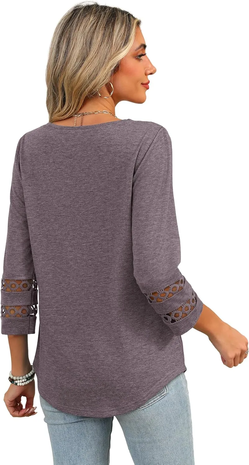 XIEERDUO 3/4 Length Sleeve Womens Tops Dressy Casual Blouses for Women 2025 Trendy V Neck T Shirts Summer Clothes