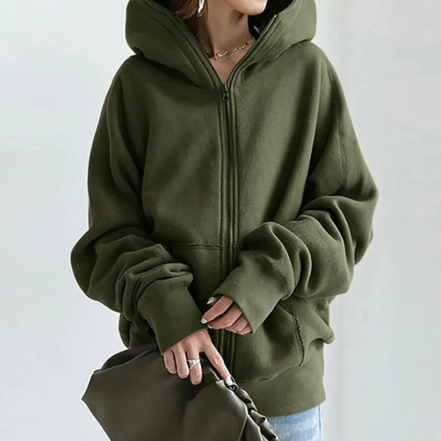 XUNRYAN Womens Hoodies Long Teen Girl Fall Fashion 2023 Jacket Oversized Sweatshirts Casual Clothes Zip Up Hoodie Pockets