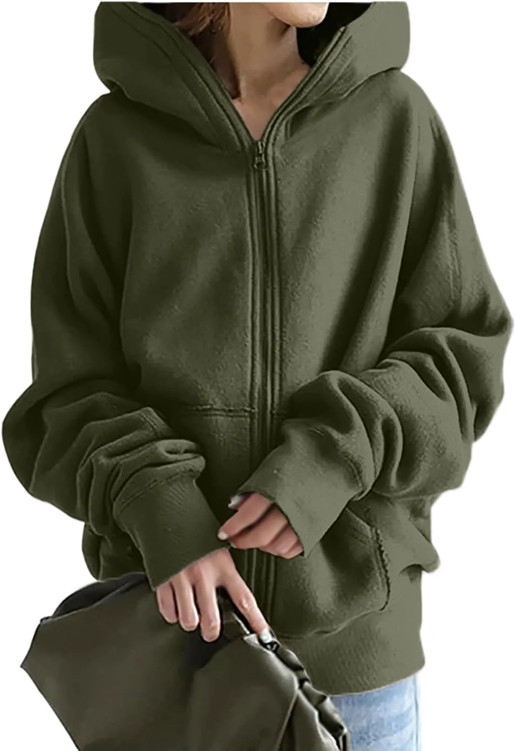 XUNRYAN Womens Hoodies Long Teen Girl Fall Fashion 2023 Jacket Oversized Sweatshirts Casual Clothes Zip Up Hoodie Pockets
