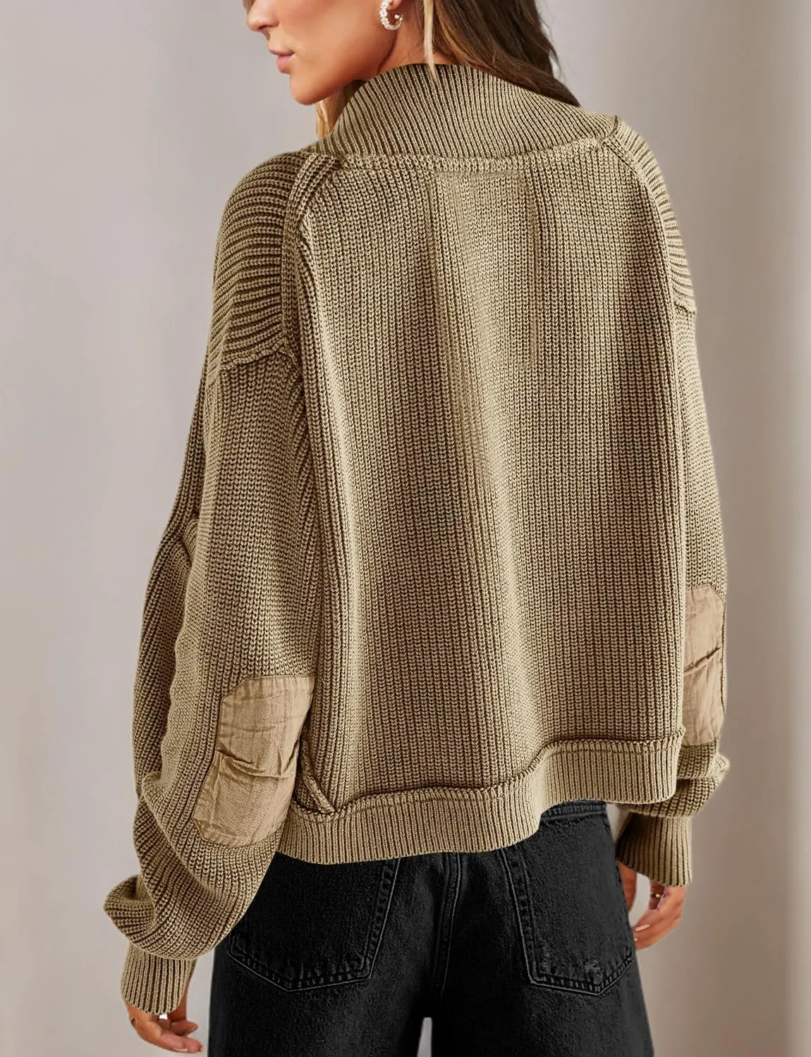 Yanekop Womens Oversized Cardigan Sweater Open Front Outerwear Chunky Knit Cropped Sweater Jacket with Pockets