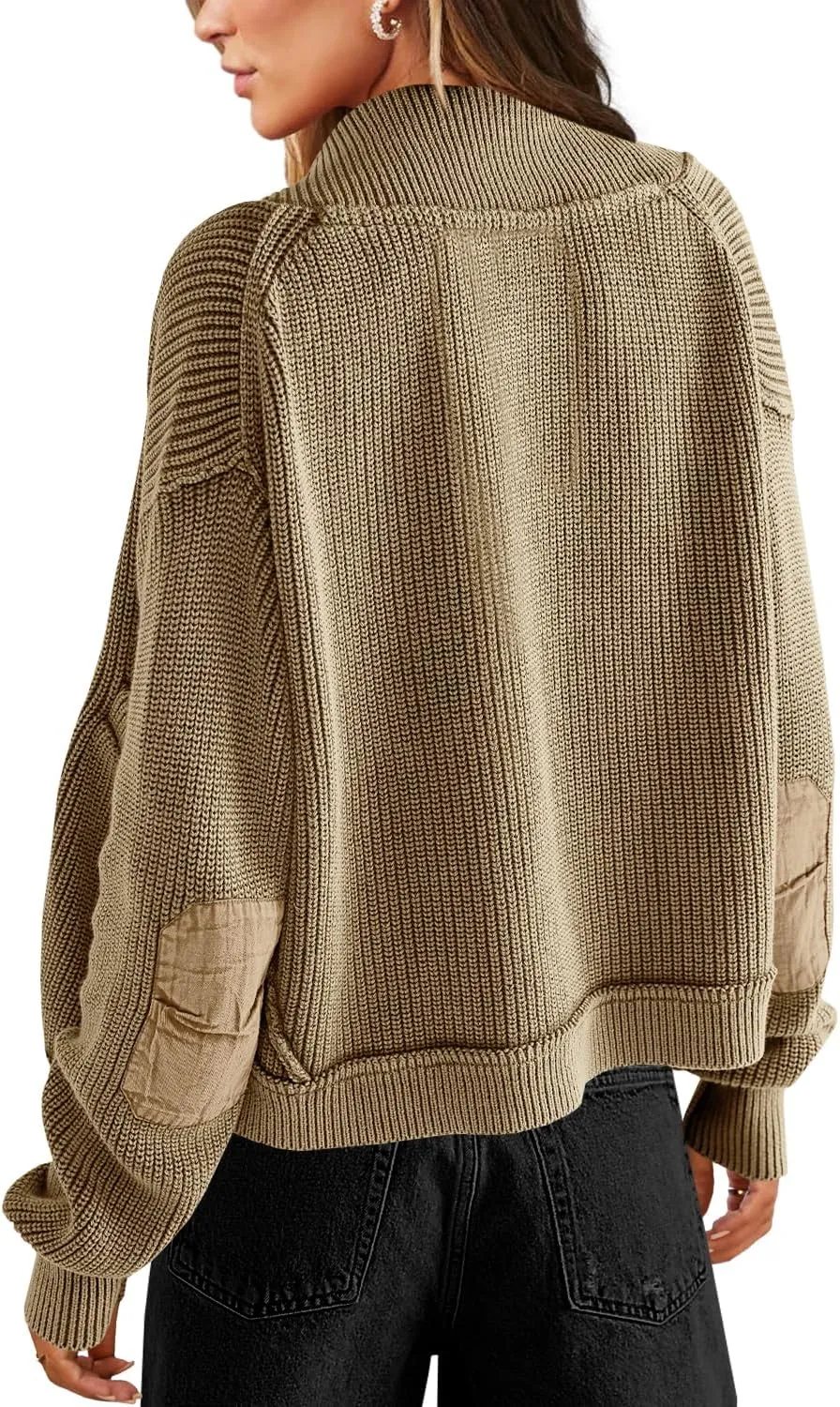Yanekop Womens Oversized Cardigan Sweater Open Front Outerwear Chunky Knit Cropped Sweater Jacket with Pockets