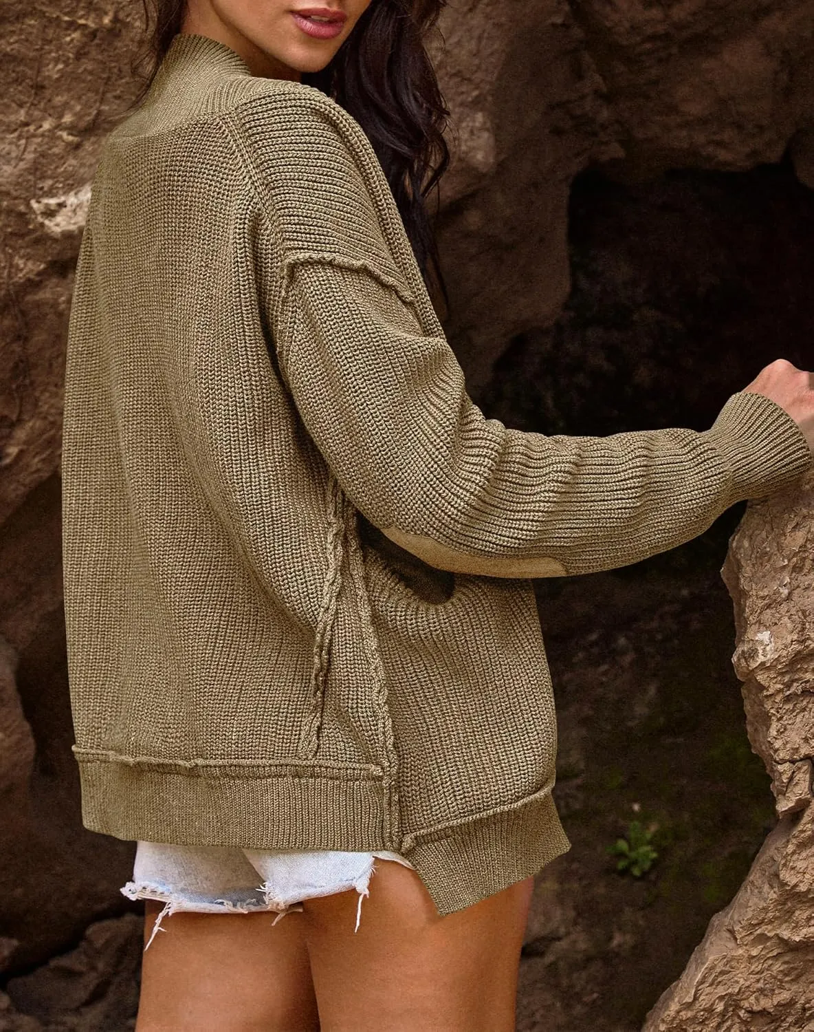 Yanekop Womens Oversized Cardigan Sweater Open Front Outerwear Chunky Knit Cropped Sweater Jacket with Pockets