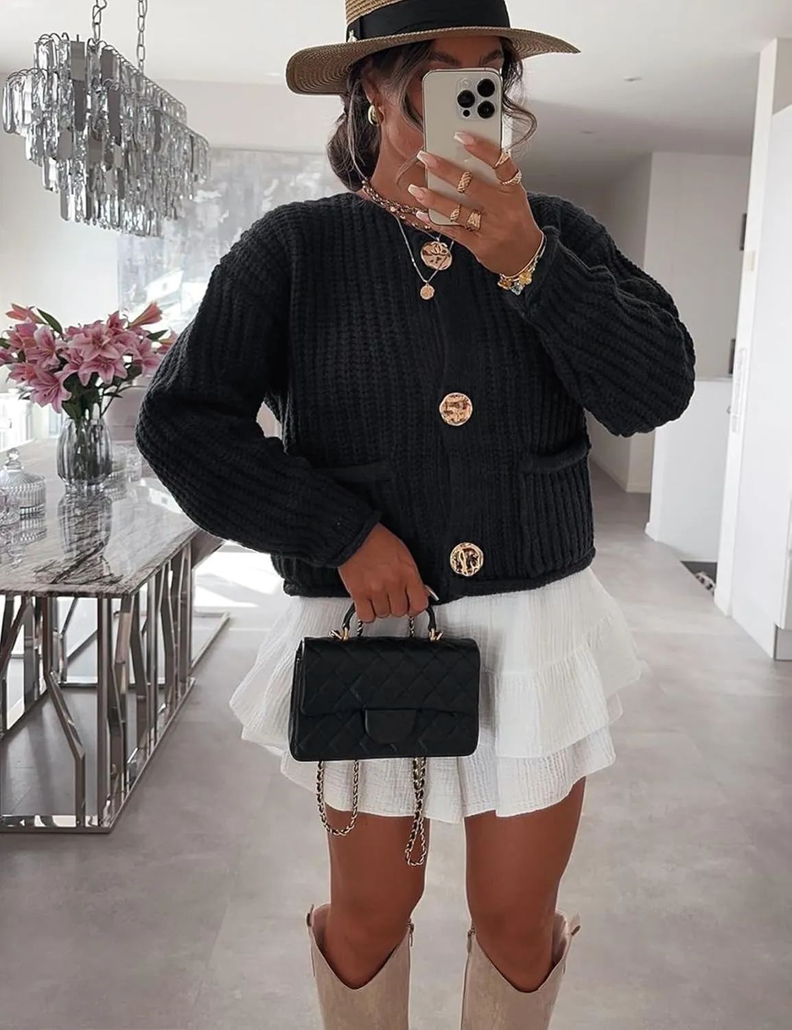 Yimoon Women's Cropped Cardigan Sweater Button Down Chunky Knit Sweater Long Sleeve Fall Open Front Cardigan