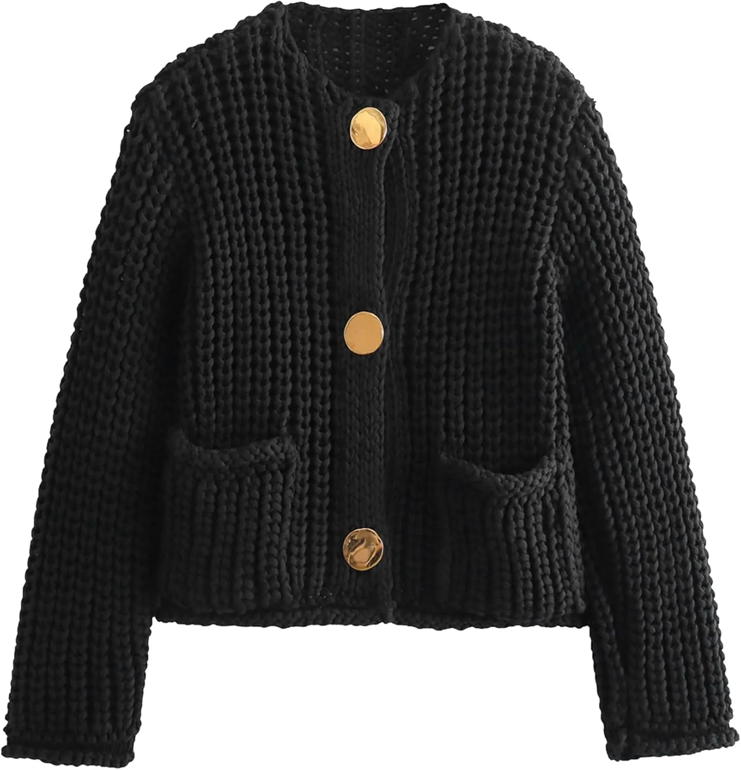 Yimoon Women's Cropped Cardigan Sweater Button Down Chunky Knit Sweater Long Sleeve Fall Open Front Cardigan