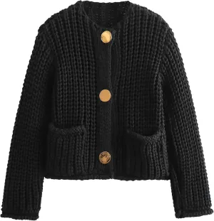 Yimoon Women's Cropped Cardigan Sweater Button Down Chunky Knit Sweater Long Sleeve Fall Open Front Cardigan