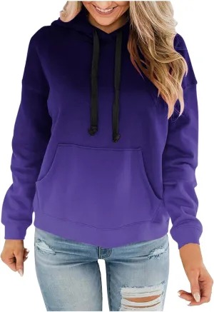 YRAETENM Hoodies for Women Fashion Crew Neck Long Sleeve Fleece Sweatshirts Oversized Lightweight Pullover Tops with Pocket