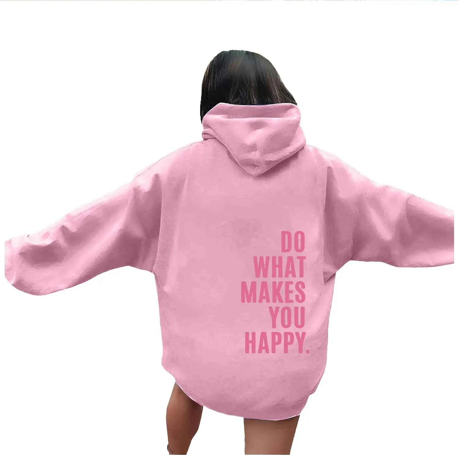 YUHGODO Women Oversized Hoodie Long Sleeve Letter Print Casual Drawstring Cute Preppy Pullover Sweatshirts for Teen Girls