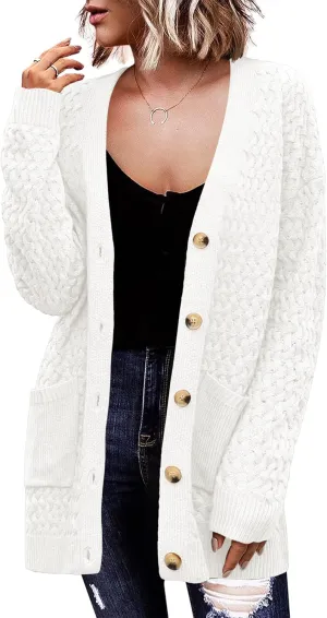 Zeagoo Womens 2025 Long Sleeve Chunky Cable Knit Fall Cardigans Sweaters Button Down Open Front Outerwear with Pockets