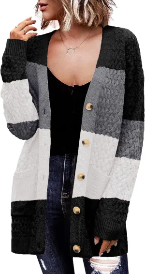 Zeagoo Womens 2025 Long Sleeve Chunky Cable Knit Fall Cardigans Sweaters Button Down Open Front Outerwear with Pockets