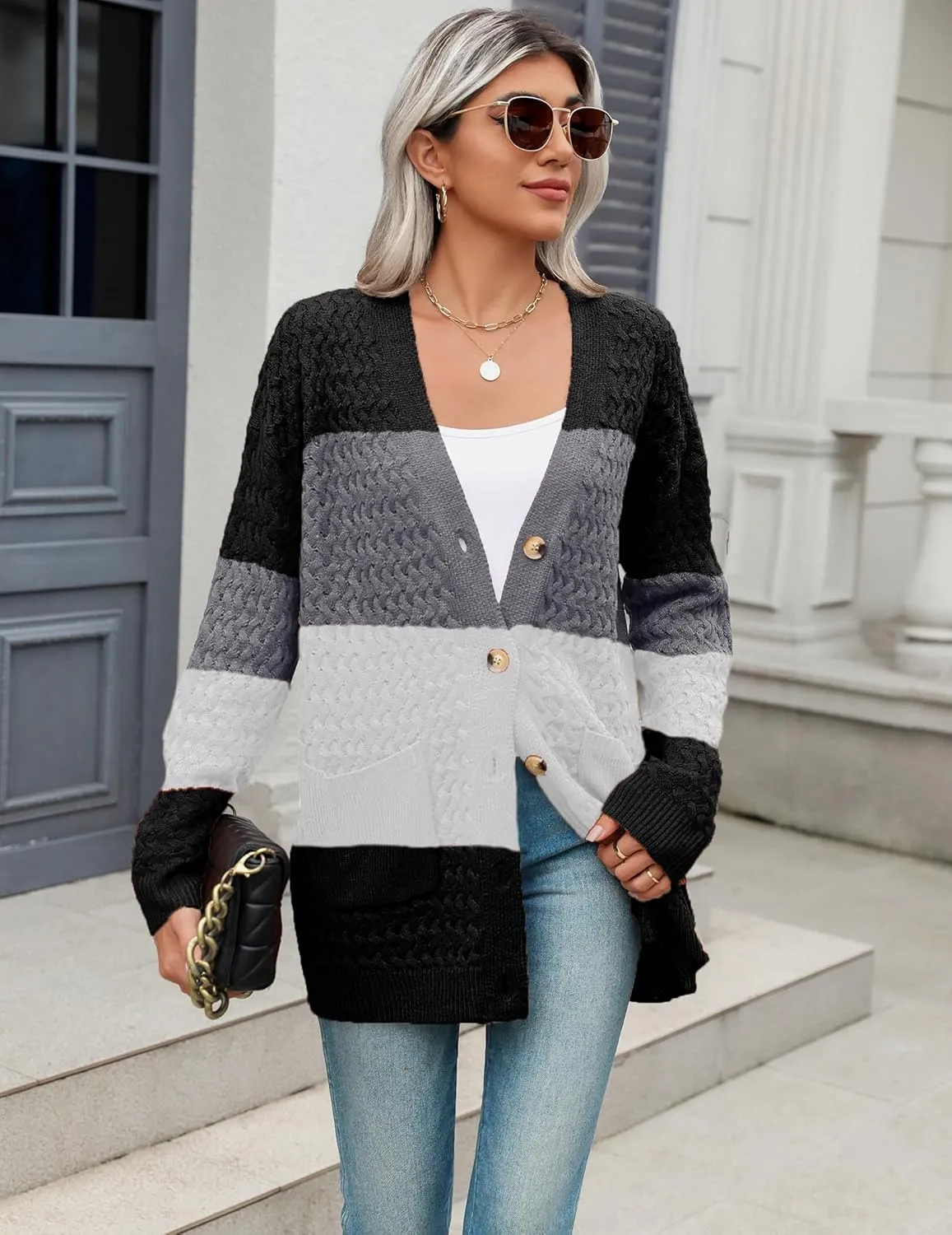 Zeagoo Womens 2025 Long Sleeve Chunky Cable Knit Fall Cardigans Sweaters Button Down Open Front Outerwear with Pockets