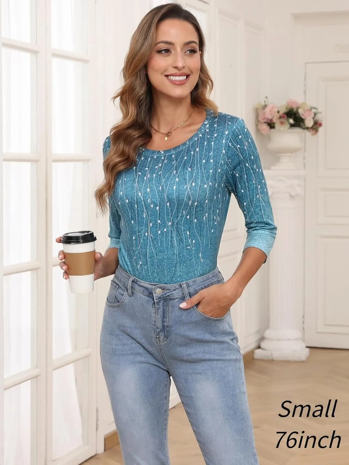 Zeagoo Women's Casual 3/4 Sleeve T-Shirts Round Neck Cute Tunic Tops Basic Tees Blouses Business Work Tee Top