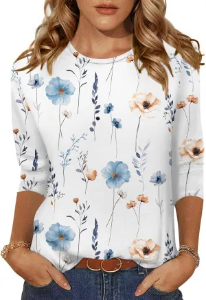 Zeagoo Women's Casual 3/4 Sleeve T-Shirts Round Neck Cute Tunic Tops Basic Tees Blouses Business Work Tee Top