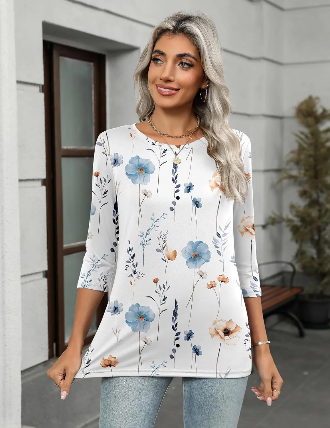 Zeagoo Women's Casual 3/4 Sleeve T-Shirts Round Neck Cute Tunic Tops Basic Tees Blouses Business Work Tee Top