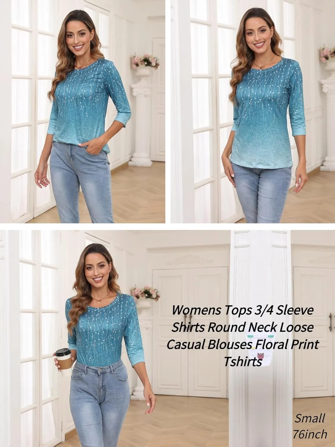 Zeagoo Women's Casual 3/4 Sleeve T-Shirts Round Neck Cute Tunic Tops Basic Tees Blouses Business Work Tee Top
