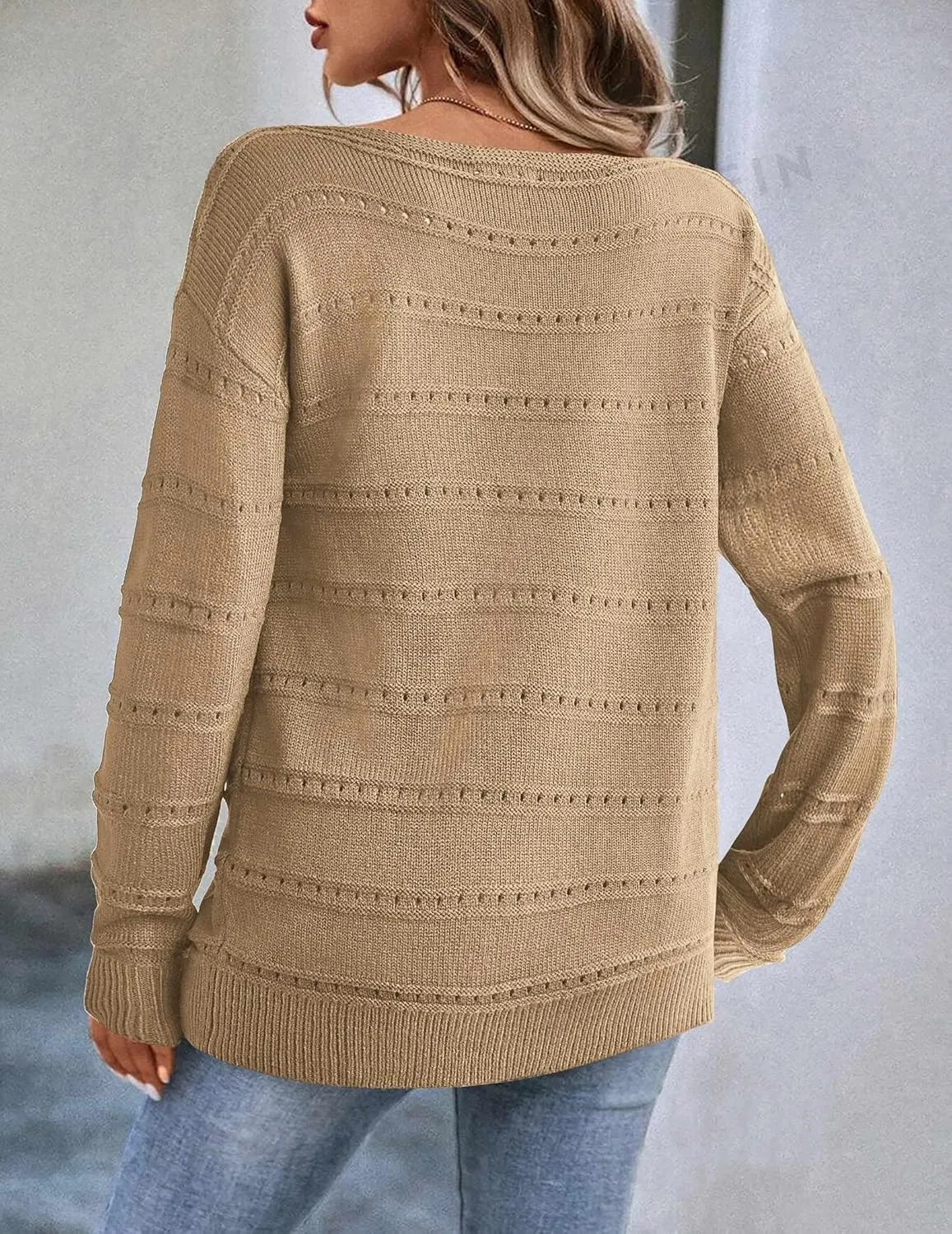Zeagoo Womens Sweaters Cute Long Sleeve Off The Shoulder Pullover Tops Hollow Out Crochet Dressy Casual Outfits