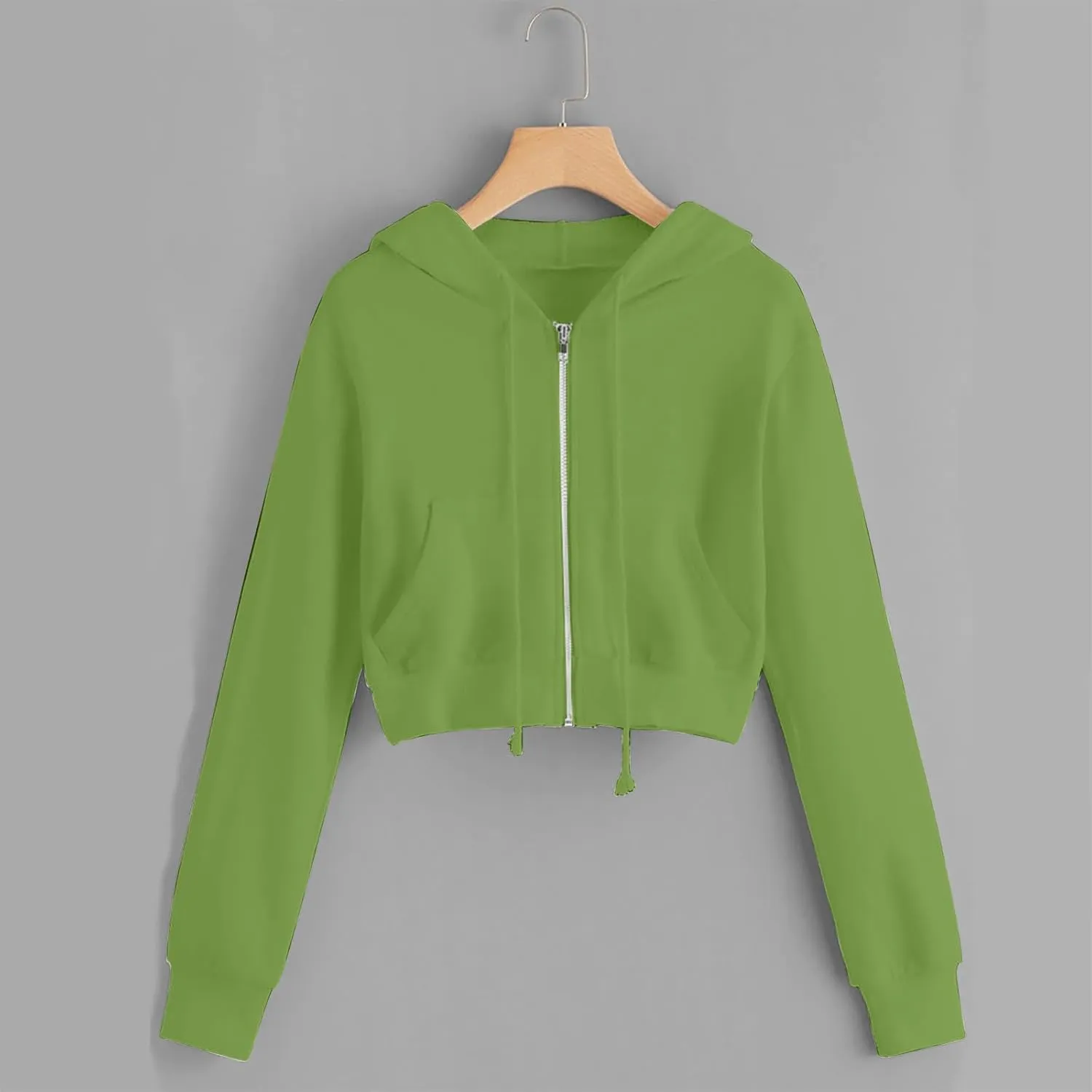 Zip up Hoodie Women Cropped Fashion Sweatshirt Drawstring Hoodies Casual Winter Jackets Long Sleeve Fall Tops 2024
