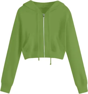 Zip up Hoodie Women Cropped Fashion Sweatshirt Drawstring Hoodies Casual Winter Jackets Long Sleeve Fall Tops 2024