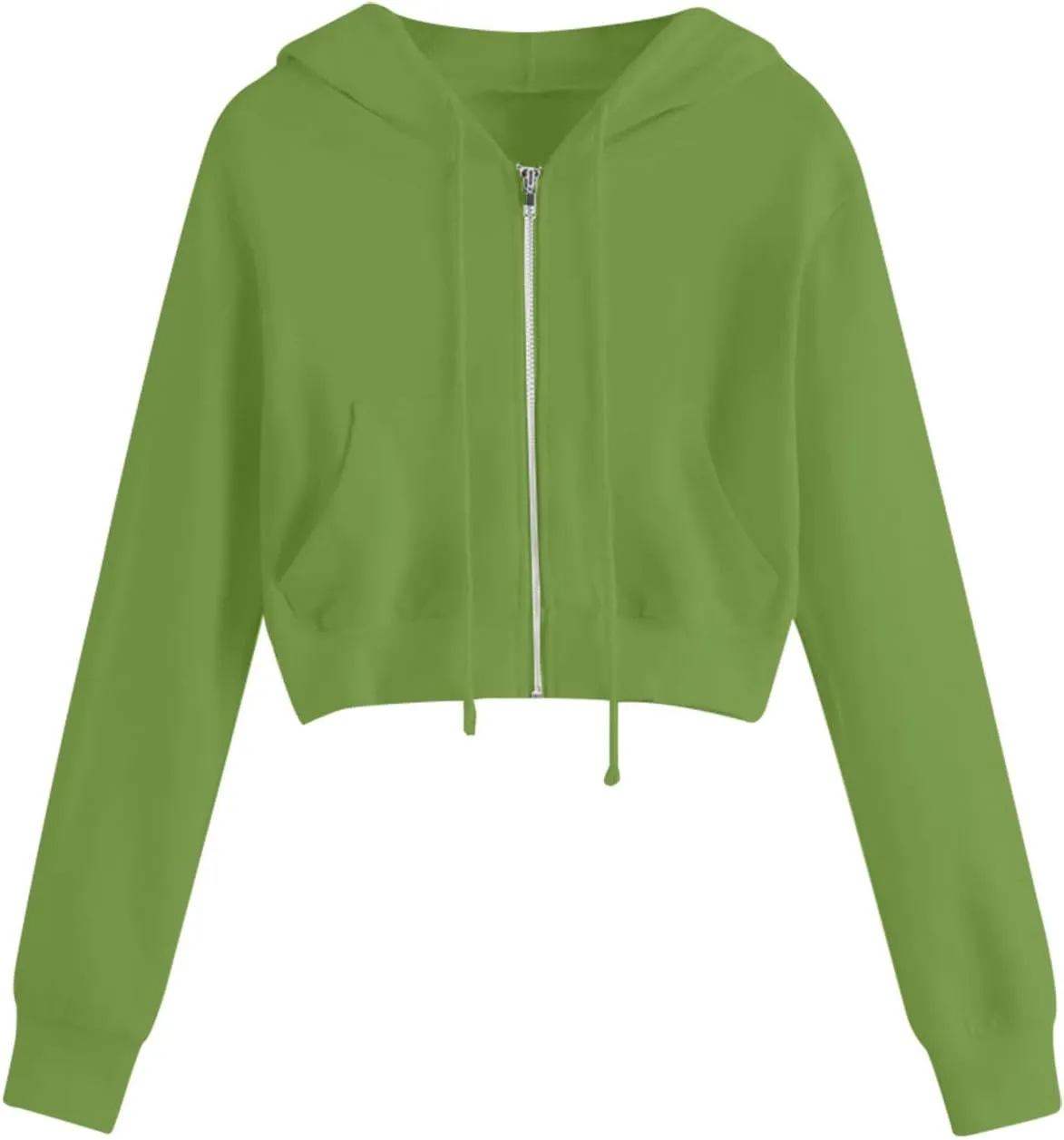 Zip up Hoodie Women Cropped Fashion Sweatshirt Drawstring Hoodies Casual Winter Jackets Long Sleeve Fall Tops 2024