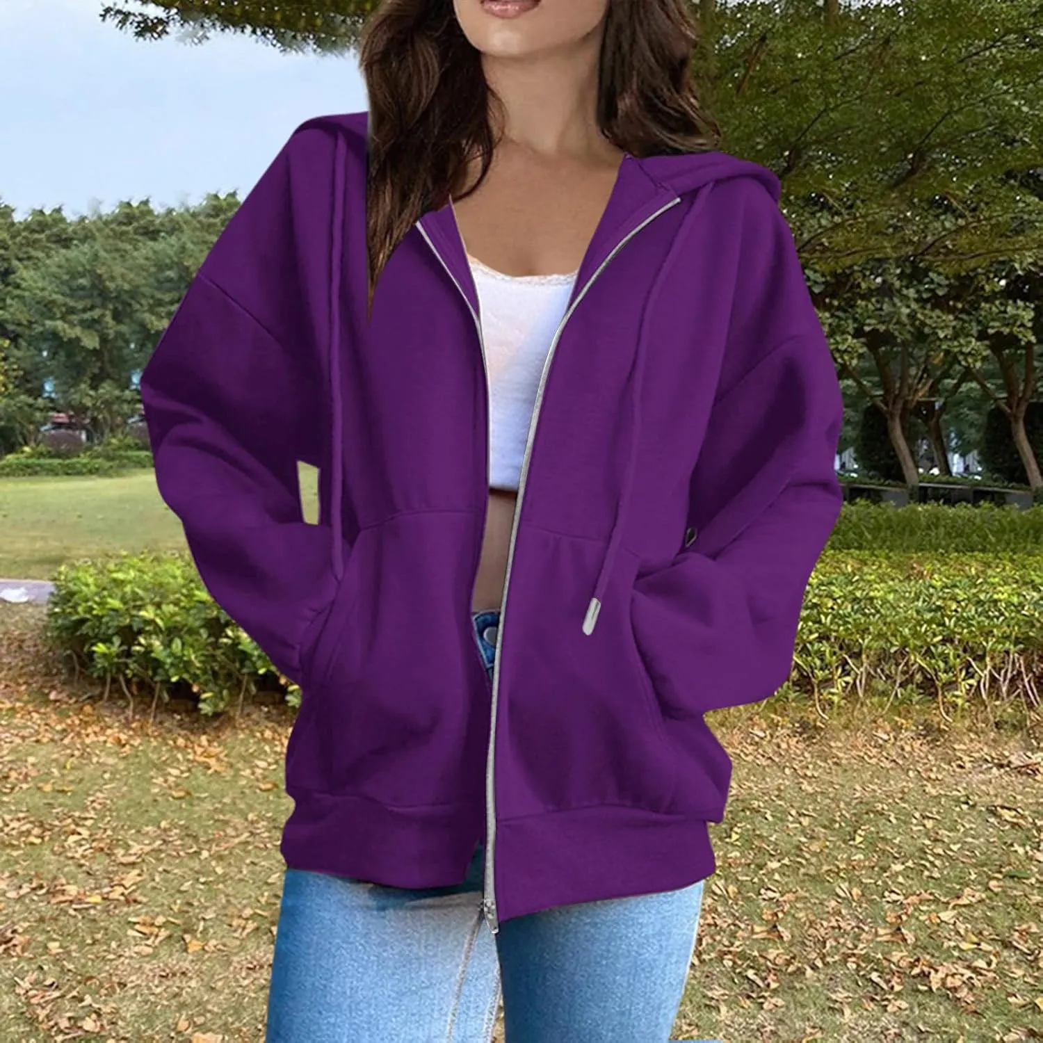 Zip Up Hoodie Women Fall Fashion Long Sleeve Oversized Sweatshirts for Women Y2K Hoodies Causal Jacket with Pockets