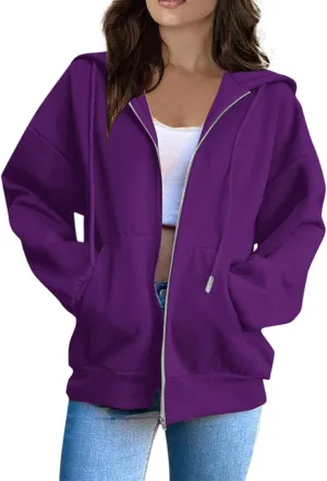 Zip Up Hoodie Women Fall Fashion Long Sleeve Oversized Sweatshirts for Women Y2K Hoodies Causal Jacket with Pockets