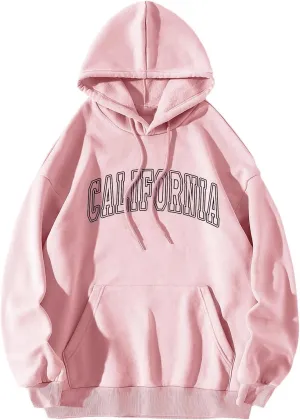 ZWRXW Women's Oversized Hoodies Letter Graphic Print Long Sleeve Sweatshirts Fall Casual Drawstring Pullover Tops with Pocket