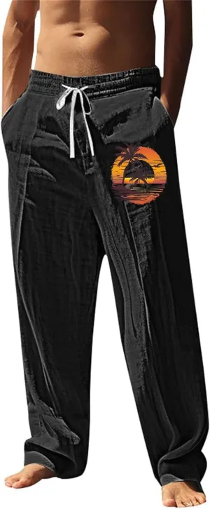ZYXTIM Holiday Casual Trousers for Men Funny Pattern Hawaiian Sport Yoga Pant Fashion Lounge Summer Beach Bottoms with Pocket