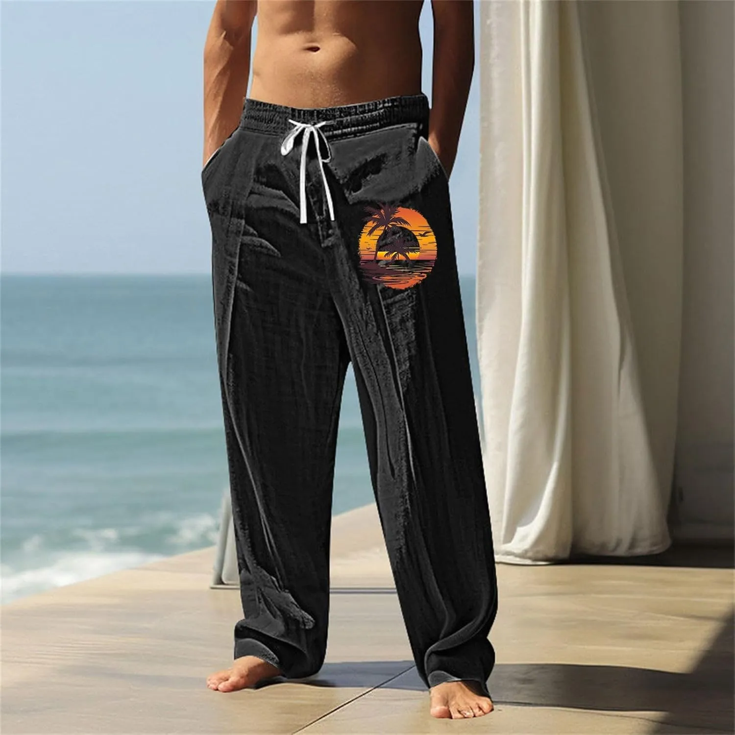 ZYXTIM Holiday Casual Trousers for Men Funny Pattern Hawaiian Sport Yoga Pant Fashion Lounge Summer Beach Bottoms with Pocket